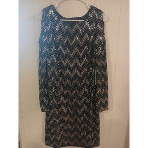 JH Evenings Black/Silver Sequin Cocktail Dress Size 8  Shimmer Cold Shoulder New